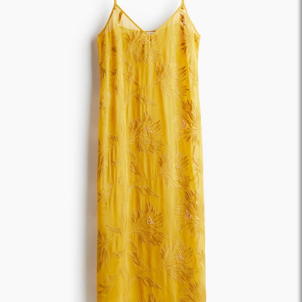 H&M Golden Yellow Embellished Slip Dress